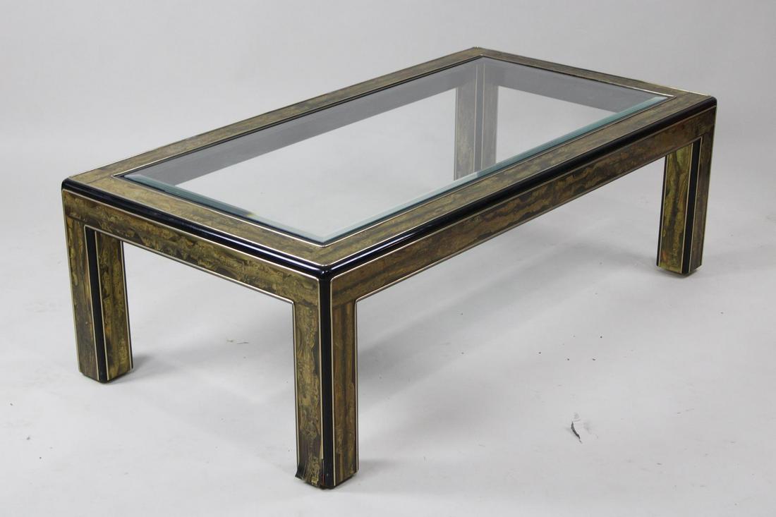 Bernhard Rohne Mastercraft Acid Etched Brass Coffee Table: Bernhard Rohne Mastercraft Acid Etched Brass Coffee Table. This mid century modern table is very unique with an unusual acid etched finish. It is attributed to Bernhard Rohne for Mastercraft. Dimensio