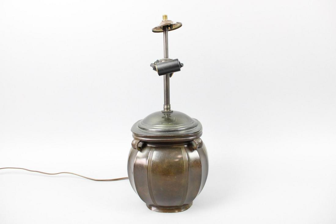 Just Andersen Bronze Danish Urn Table Lamp, 2 of 3: Just Andersen Large Danish Urn Table Lamp, Denmark. Handsome vintage metal lamps with dark rubbed bronze finish designed by Danish firm Just Andersen and made by Guldsmeds Aktiebolaget, with ovoid lid