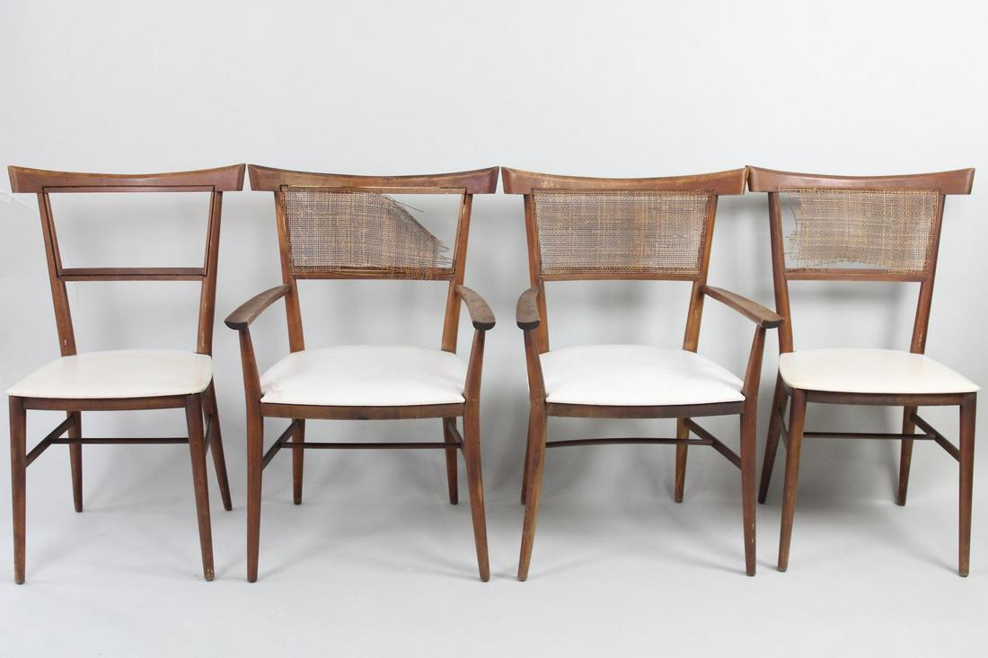 Set of 4 Mid-Century Modern Paul McCobb for Winchendon Caned Back Chairs: Set of 4 Mid-Century Modern Paul McCobb for Winchendon Caned Back Wooden Chairs. Seats are white leather; 2 are side chairs and 2 chairs have arms. Paul McCobb for Planner Group/Winchendon labels on u