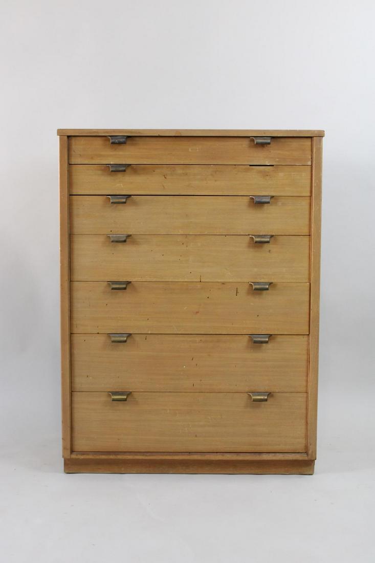 Mid Century Modern 7-Drawer Tall Dresser by Edward Wormley for Drexel: Mid Century Modern 7-Drawer Tall Dresser by Edward Wormley for Drexel. This tall dresser has some wear and a broken handle but a very nice stylish dresser. Dimensions are 43 in h x 32 in w x 19 in d. 