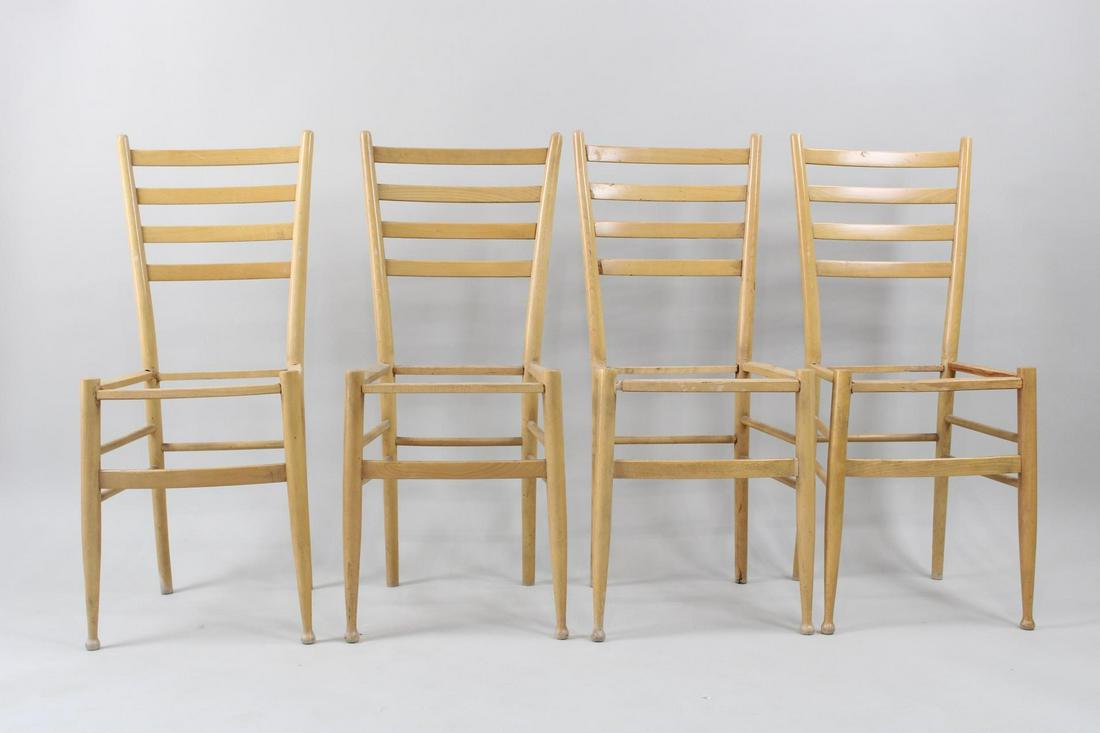 Set of 4 Italian Gio Ponti Style Dining Chairs, Beech Wood: Set of 4 Mid Century Modern Italian Dining Chairs, Beech Wood. These have no seats currently. Marked Made in Italy. Dimensions are 36.5 in h x 15.5 in w x 16.5 in d. Condition is fair. Please call or