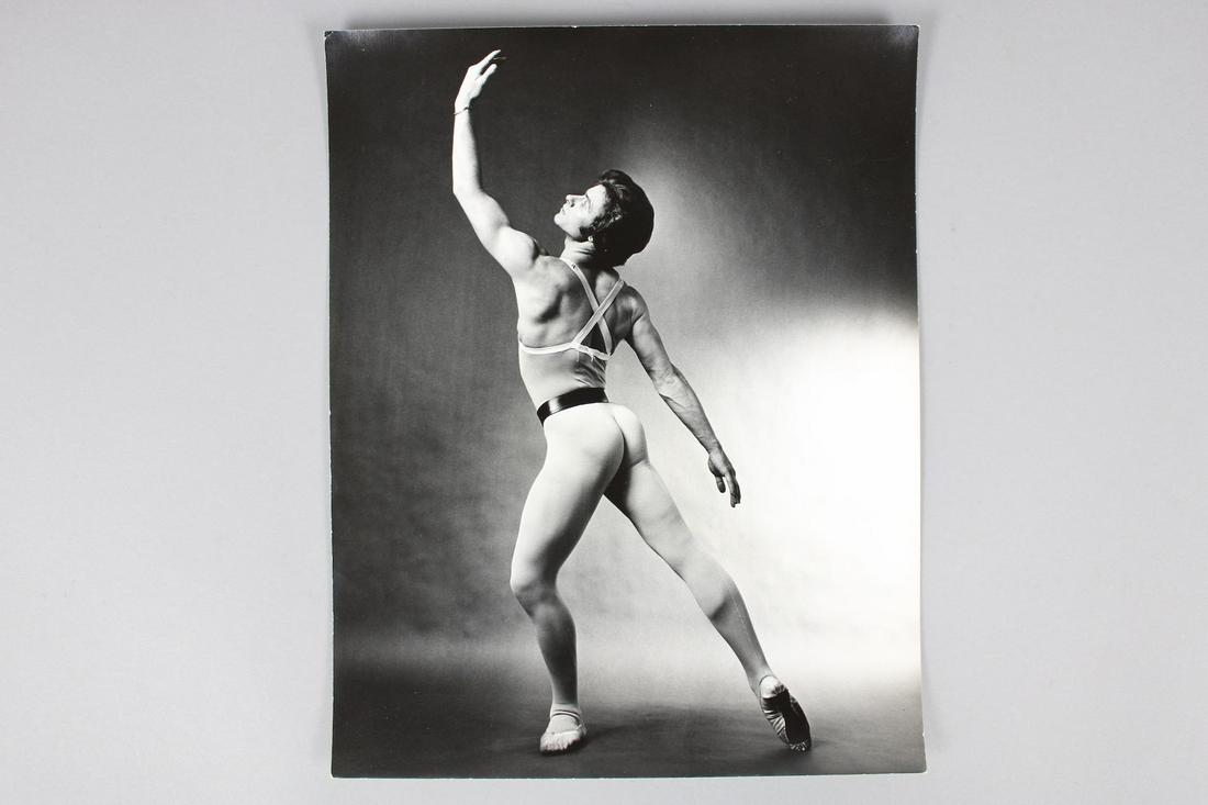 Jack Mitchell Photograph; Ballet Dancer David Wall: Jack Mitchell, American Photographer 1925 - 2013. One black and white photographs of ballet dancer David Wall. This is a great photograph of a male dancer posing with his arm outstretched. This photog