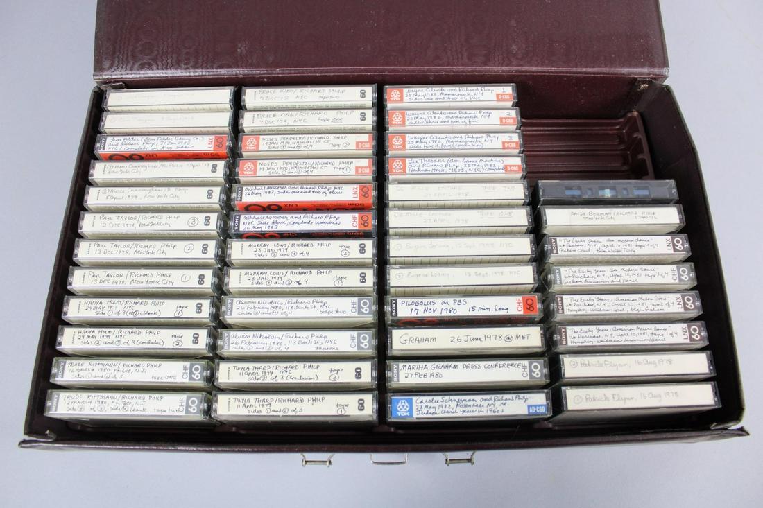 Case Filled w/45 Cassette Tapes of Dance & Music Notables 1970s-80s: Case Filled w/45 Cassette Tapes Dance & Music Notables 1970s-80s. Lot of 45 cassette tapes, each labeled with names, location & date. We have not tested the tapes and are not sure if the tapes are int