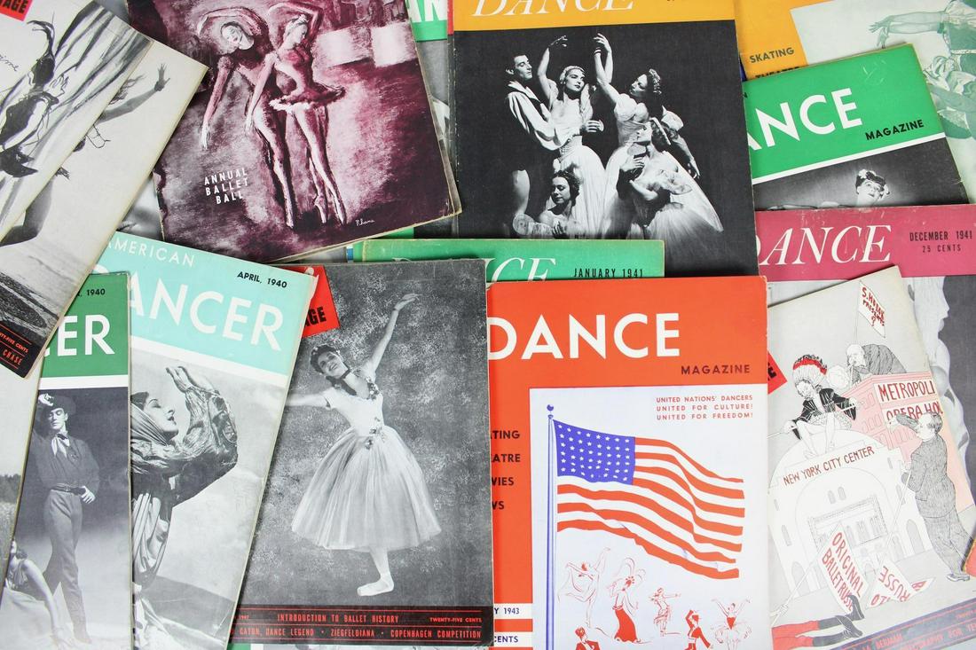 Collection of 38 Ballet "Dance" Magazines, 1940s: Collection of 38 Ballet "Dance" Magazines, 1940s. Lot of 38 magazines dated mostly from the early 1940s. Performers include Irina Baronova, Martha Graham, Alicia Markova, Andre Eglevsky, Shirley Paige