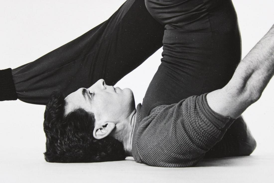 Jack Mitchell Photograph; Ballet Dancer Joseph Rusillo: Jack Mitchell, American Photographer 1925 - 2013. This is a great photograph of the ballet dancer Joseph Rusillo. He is laying on his back with his legs in the air. This photograph is not dated but it