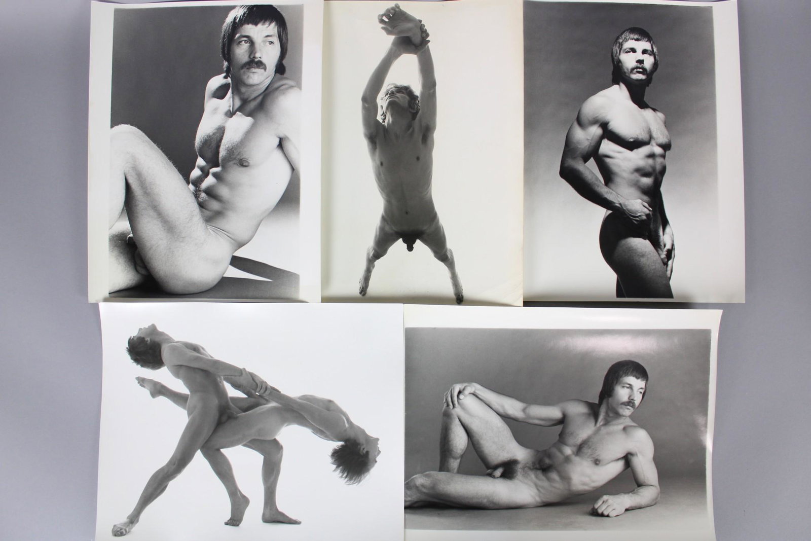 Roy Blakey Photographs; Nude Male Dancers/Models: Roy Blakey American Photographer b.1930. Lot of 19 B&W photos of nude male dancers/models. Names include Fred Stolar, Carl Sansone, Jeff Shannon, Ed Brown, Jac Colello, Ishmael, Ken McDonald and Jorge