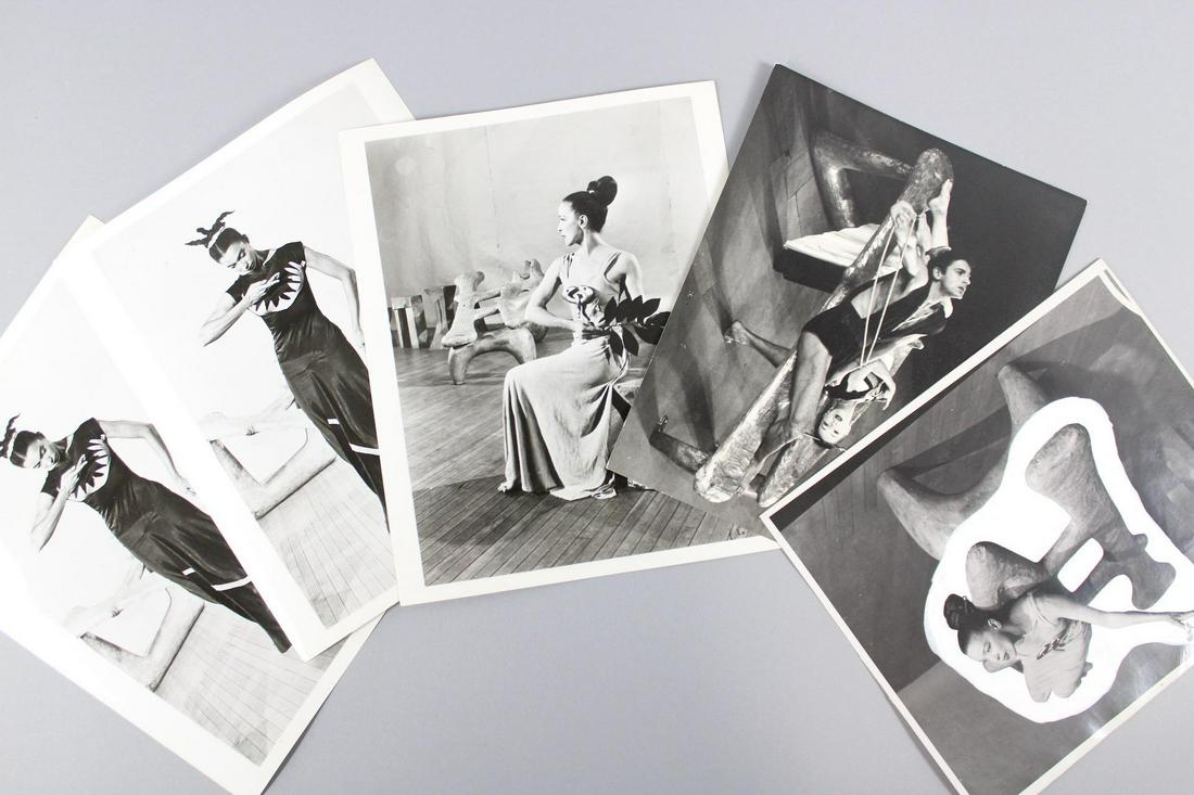 Arnold Eagle Photographs; Martha Graham Modern Dance Performances w/ Noguchi Set: Lot of 4 B&W photos, one stamped Arnold Eagle, of a performance of modern dance pioneer Martha Graham's "Night Journey" with a set designed by Isamu Noguchi. This photo is from the archive of Dance Ma