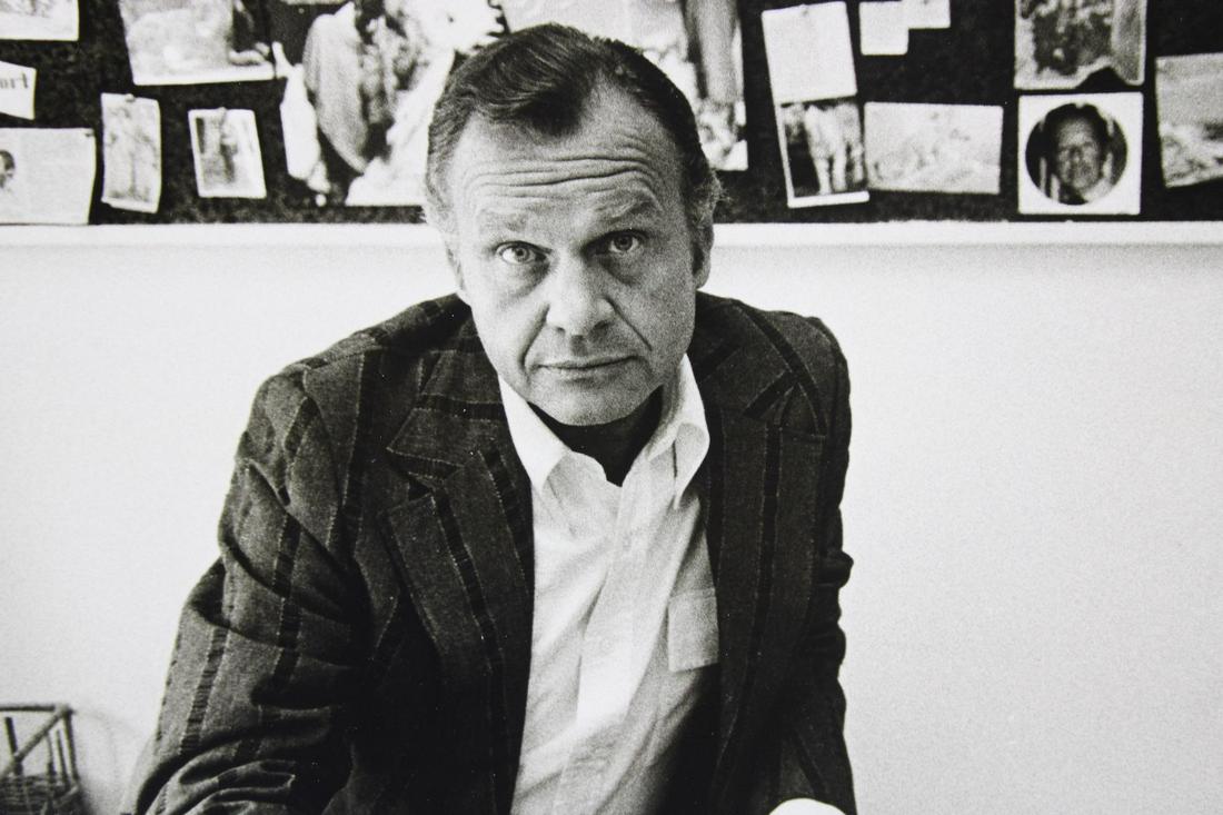 Barbra Walz Photographs; Fashion Designer Bill Blass for After Dark 1974: Barbra Walz American Photographer 1951-1990. Lot of 2 matted B&W photos of fashion designer Bill Blass for After Dark Magazine, one was used in the April 1974 issue. From the archive of After Dark mag