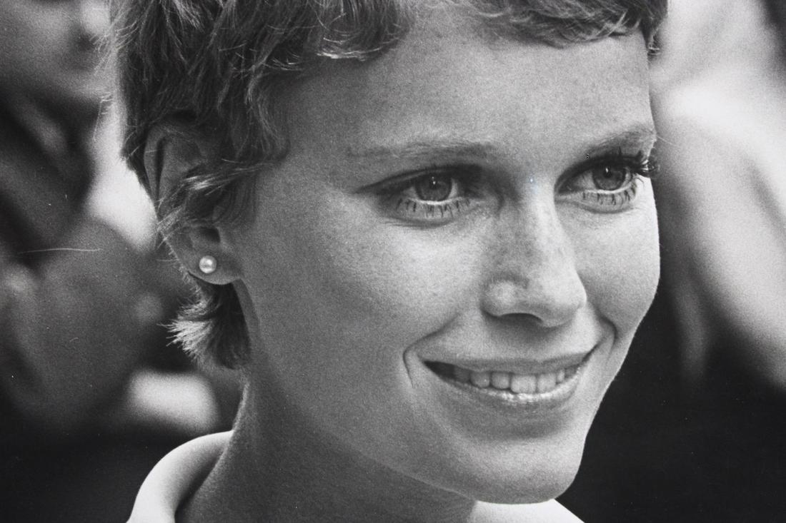 Ron Galella Photograph; Actress Mia Farrow: Ron Galella American Photographer 1931-2022. Single B&W photograph of actress Mia Farrow. Undated but from 1968-1983. Quantity: 1 Size 14 x 11 in Photographer: Ron Galella Condition: (1 to 5) 3 Ronald
