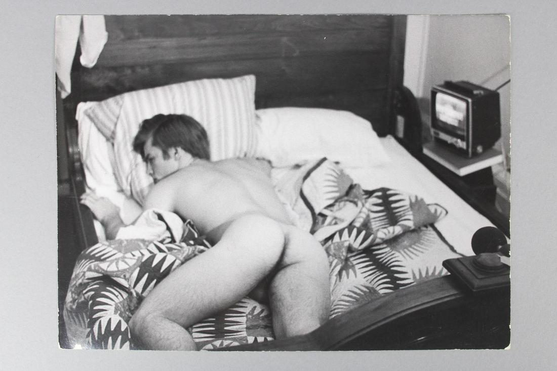 Photograph of Joe D'Allessandro in Andy Warhol's "Trash": Single B&W photo of Joe D'Allessandro in Andy Warhol's 1968 movie "Flesh". Dated 1978 on the back, likely by After Dark Magazine. Quantity: 1 Size 7.25 x 9.75 in Photographer: unidentified Condition: 