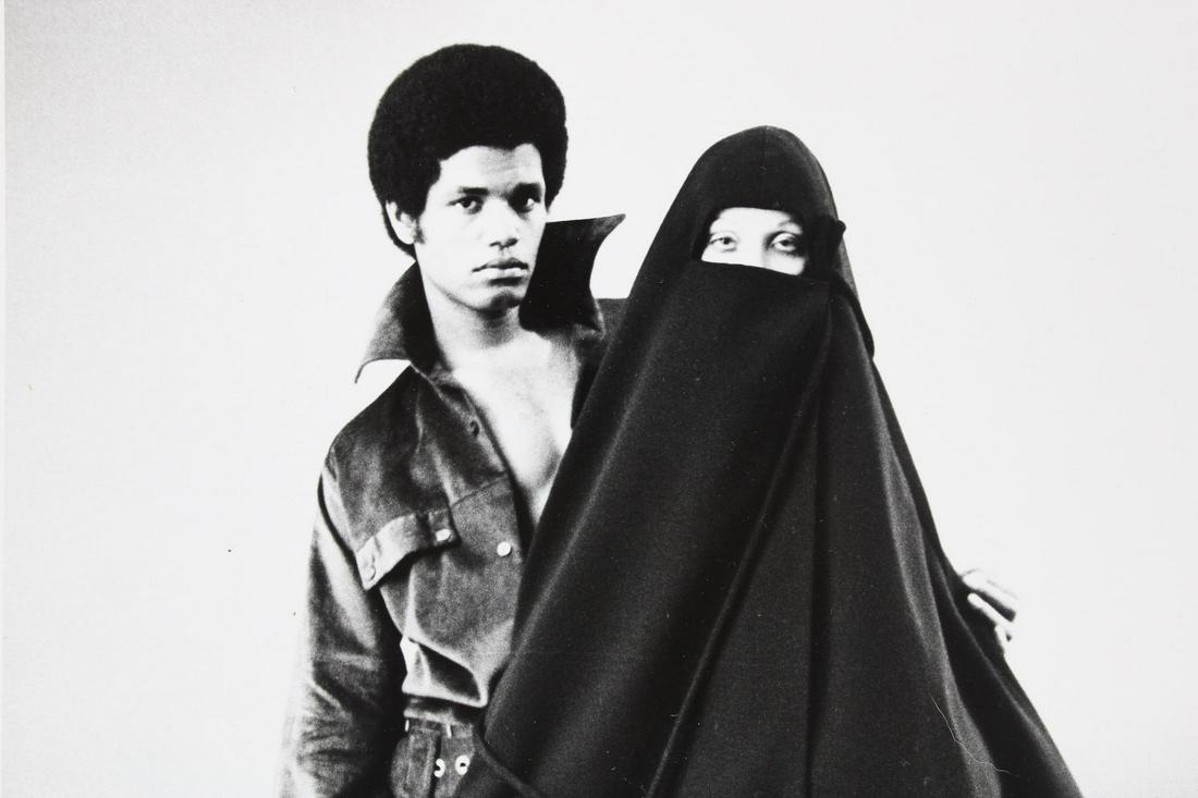 Kenn Duncan Photographs; Fashion Photos: Kenn Duncan American Photographer 1928 -1986. Lot of 5 B&W fashion photos, including a man in a caftan, a man with a telescope, and a womzn in a burka. One is dated 1974. From the archive of After Dar