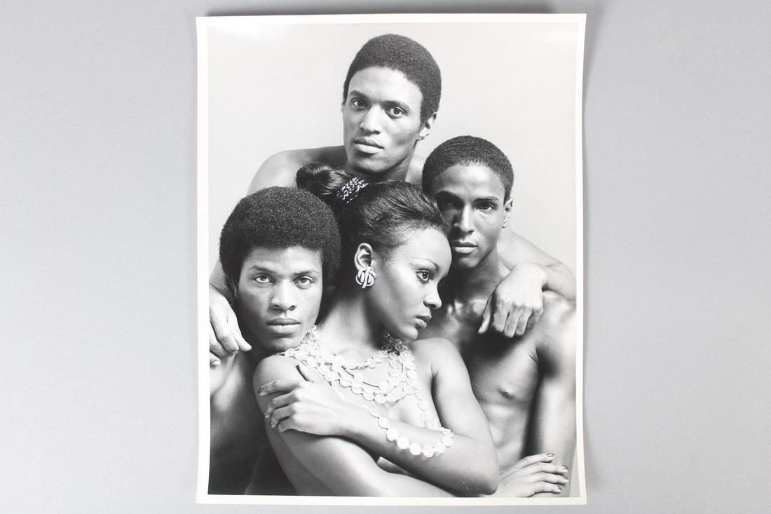 Kenn Duncan Photographs; Group Portrait of Black Models for After Dark: Kenn Duncan American Photographer 1928 -1986. This is a fantastic group portrait of 3 black men and 1 black woman. It was used in After Dark Magazine. Quantity: 1 Size 14 x 11 in Photographer: Kenn Du