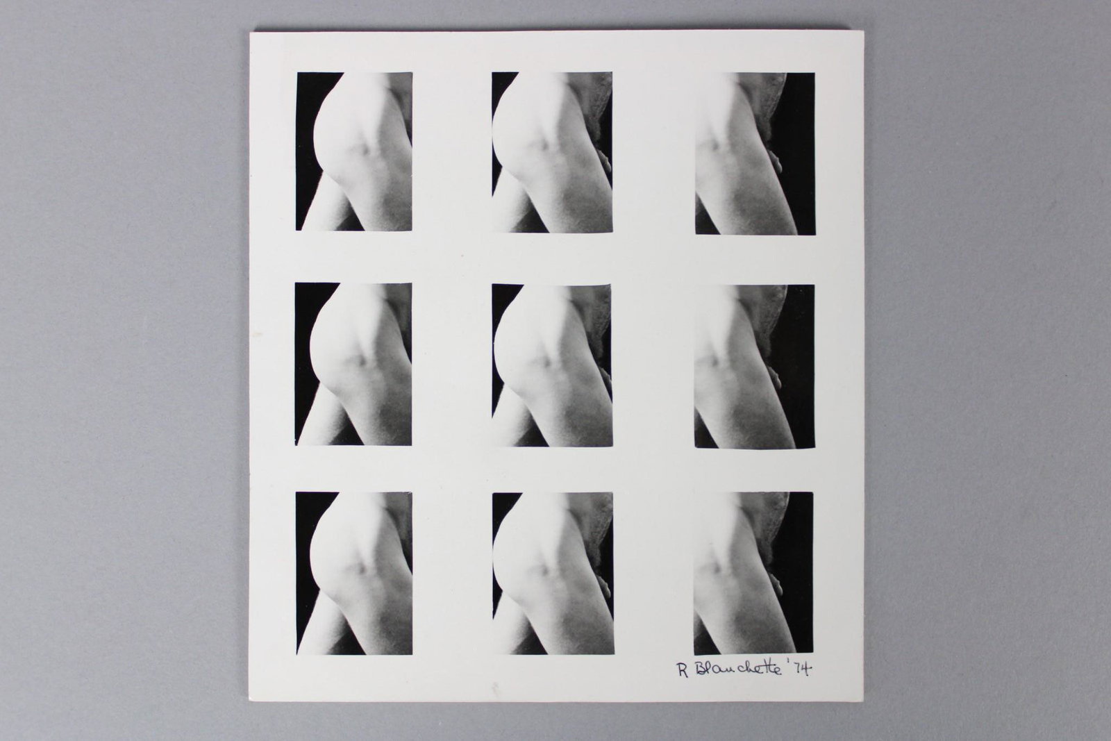 Ron Blanchette Contact Sheets of a Nude Man, 1970s: Pair of Ron Blanchette Contact Sheets of a Nude Man. These photos are undated but are from 1968-1983 and from the archive of After Dark Magazine. Quantity: 2 Size 8 x 10 in and 6.5 x 6 Photographer Ro