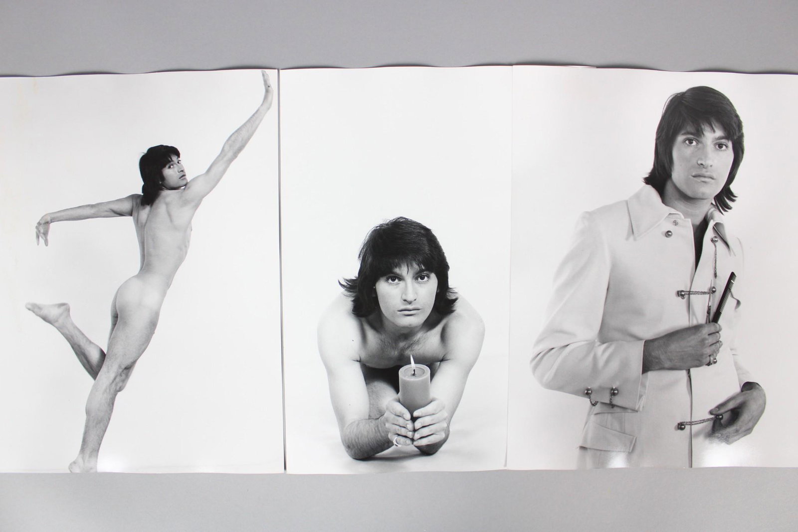 Foto Flair Photographs; Single Male Model, Mostly Nude: Lot of 12 B&W Photographs of a single male model, mostly nude. These photos are undated but are from 1968-1983 and from the archive of After Dark Magazine. Quantity: 12 Size 11 x 14 Photographer Foto 