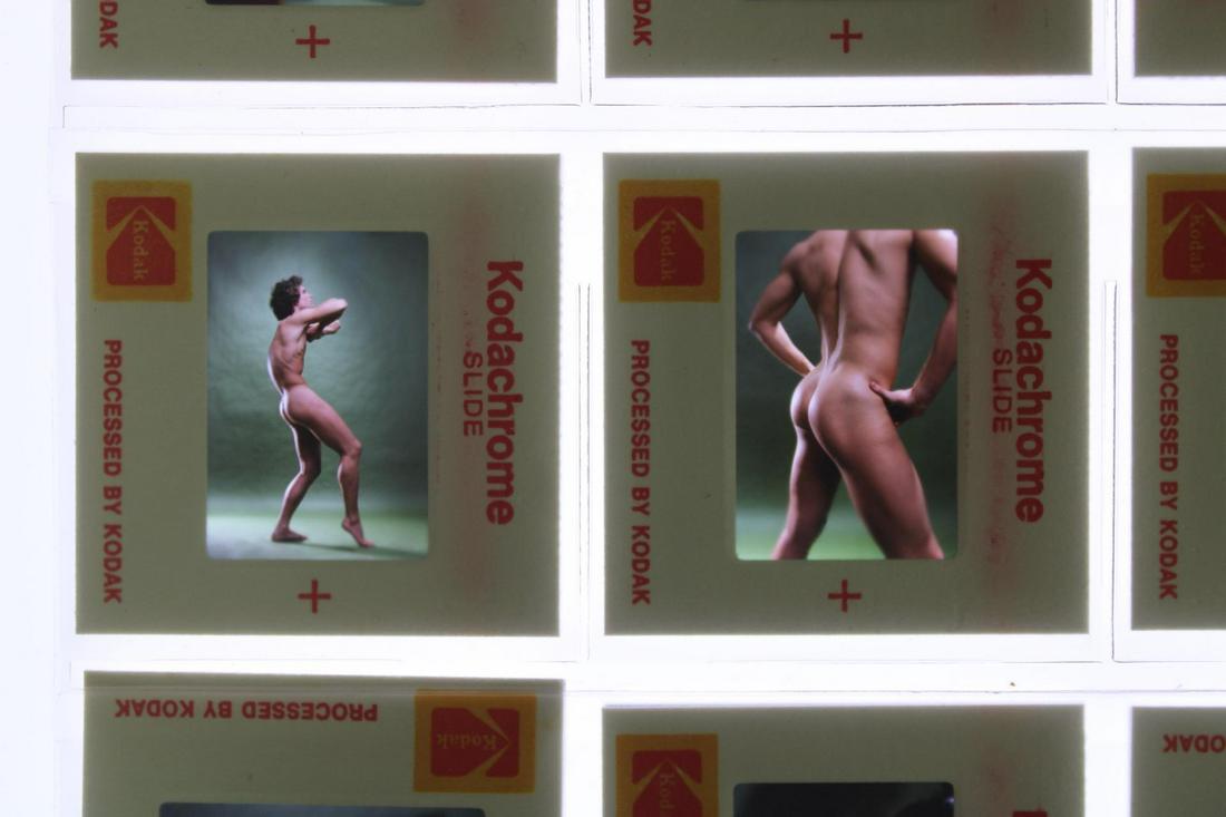 Jack Mitchell Photographs; Color Slides of Nude Male Model Richard Argach: Jack Mitchell, American Photographer 1925 - 2013. This lot includes 55 color slides of Richard Argach. The pictures have the model in revealing artistic positions. Quantity: 55 Size 2 x 2 in Photograp