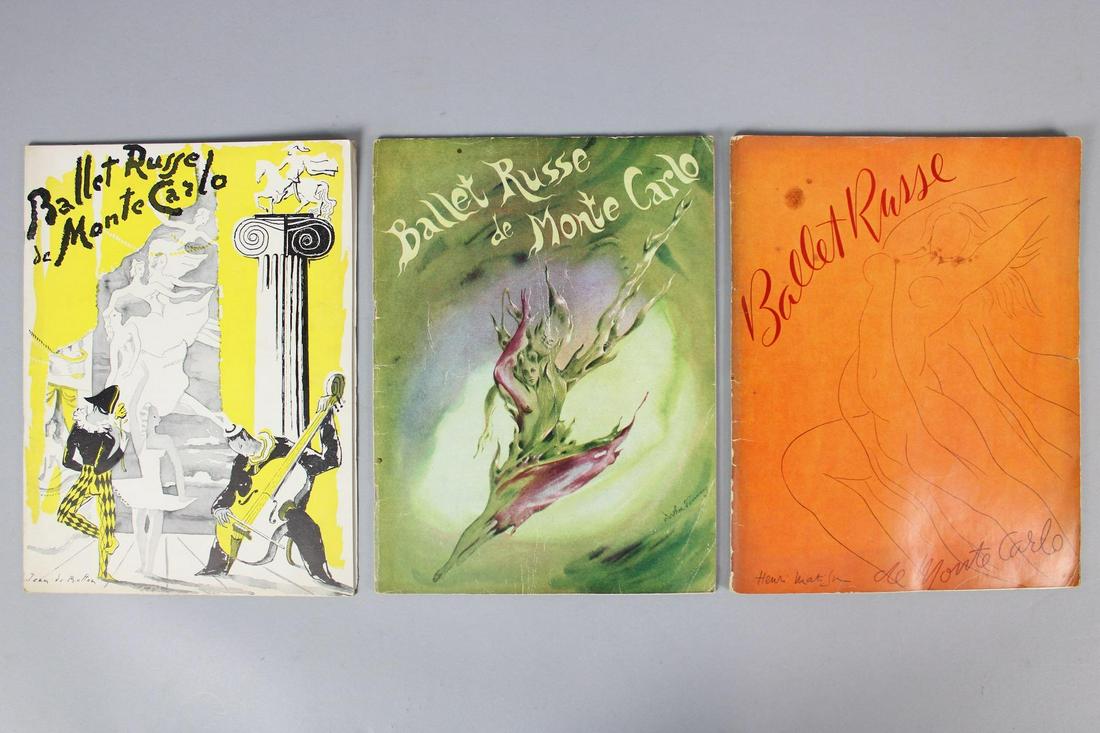 10 Ballet Russe de Monte Carlo Programs, 1930s-40s, Matisse Cover: 10 Dance/Musical/ Ballet Programs,1940s -1960s. Lot includes a Ballet Russe de Monte Carlo programs from the 1930s through the 1940s, with beautiful color covers designed by artists, including one by 