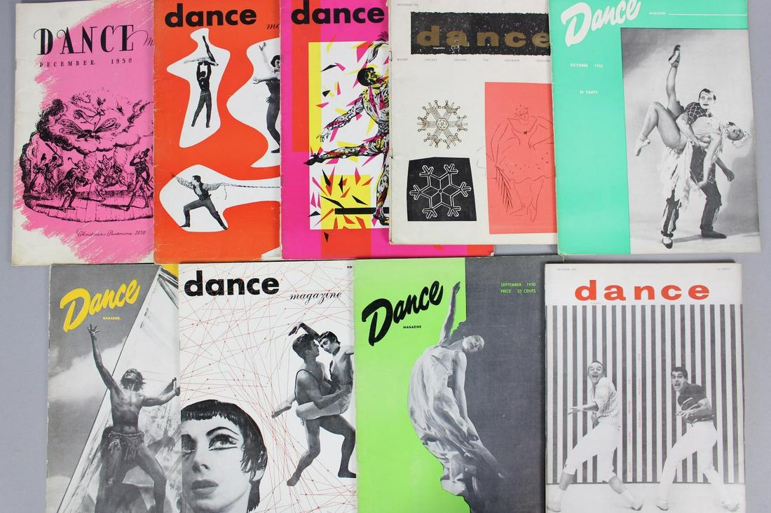 31 Issues of "Dance Magazine", 1950s: 31 Issues of "Dance Magazine", 1950s. Wonderful covers include both real photos and modern designs. Notable people mentioned include Audrey Hepburn, Pablo Picasso, Isadora Duncan, Alicia Markova, Mari