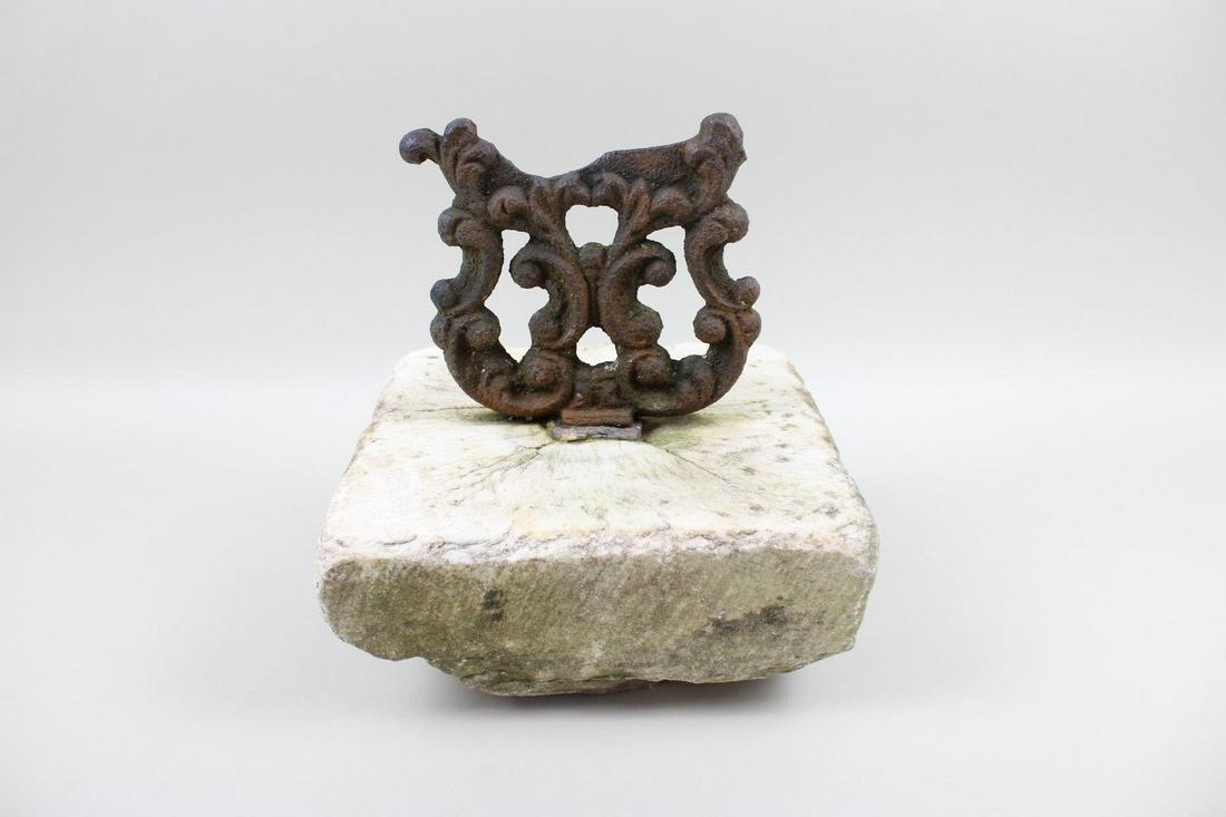 19th C. Cast Iron Harp Shaped Boot Scrape on Granite Base (1 of 6)