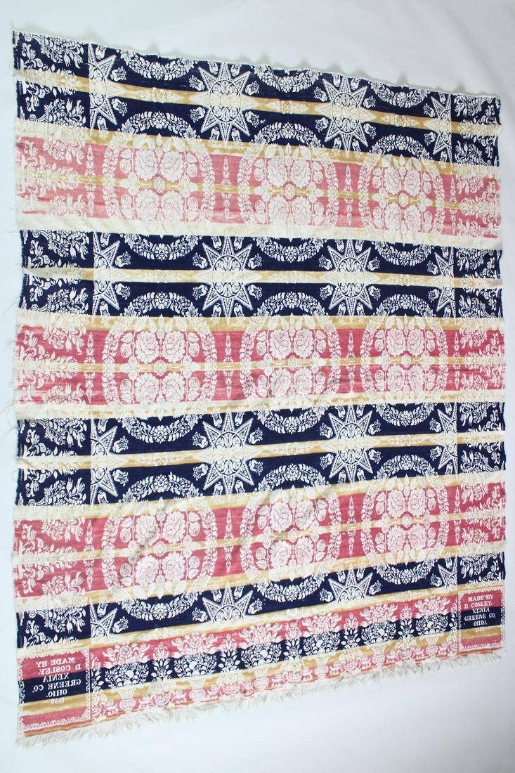 Colorful 19th C. Floral Jacquard Coverlet, Signed 1850 Greene Co Ohio (1 of 11)