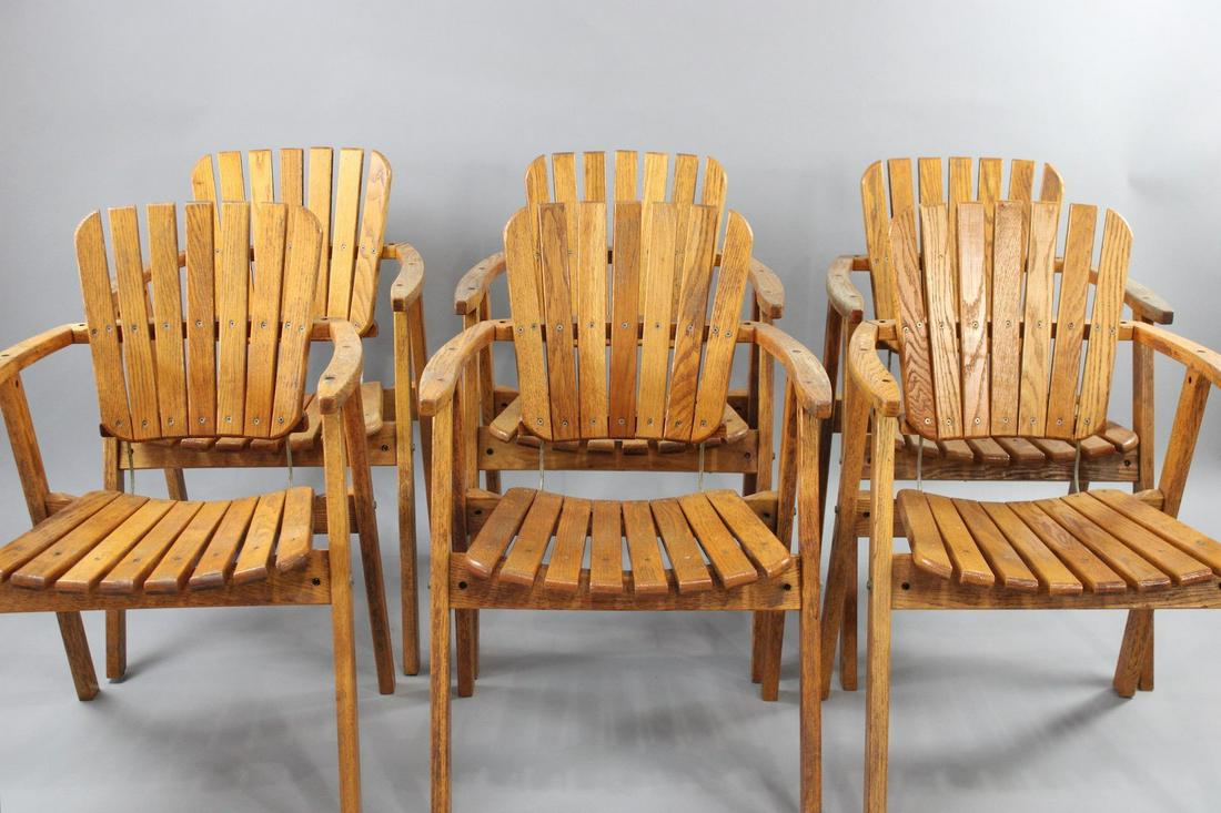Set of 6 Mid Century Modern Outdoor Patio Wood Arm Chairs by Budoff (1 of 11)