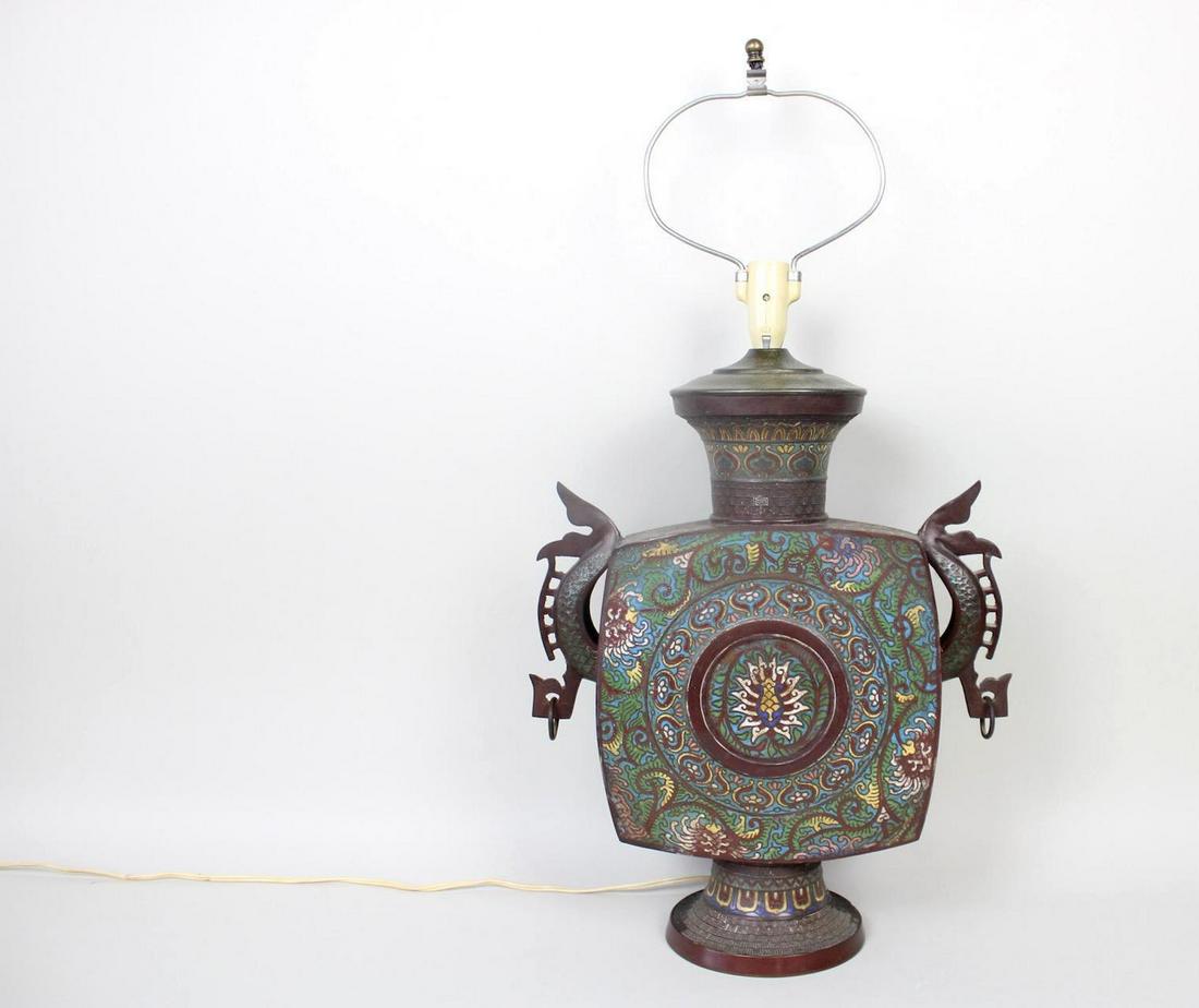 Japanese Bronze Cloisonne Moon Flask Vase Lamp (1 of 14)