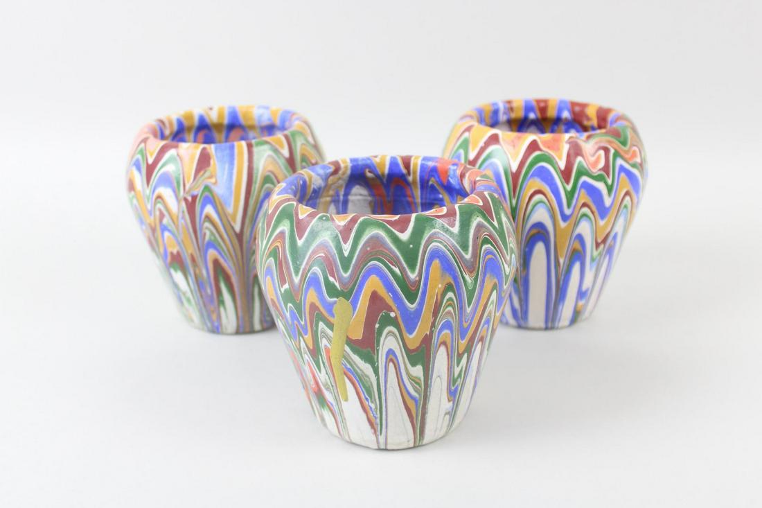 Lot of 3 Small Rainbow Ozark Roadside Tourist Pottery Marbled Vases (1 of 12)