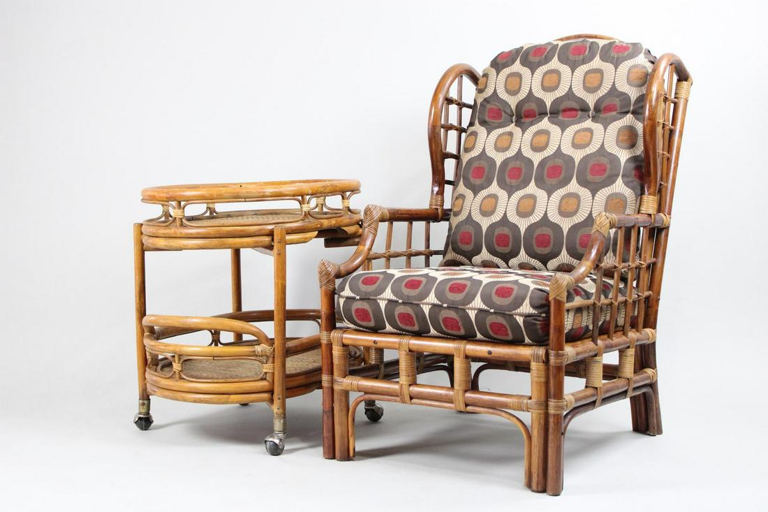 Rattan Wingback Chair w/ Matching Tea Cart (1 of 16)