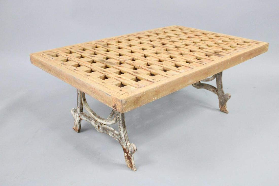 Wood Grate Coffee Table with Cast Iron Base (1 of 7)