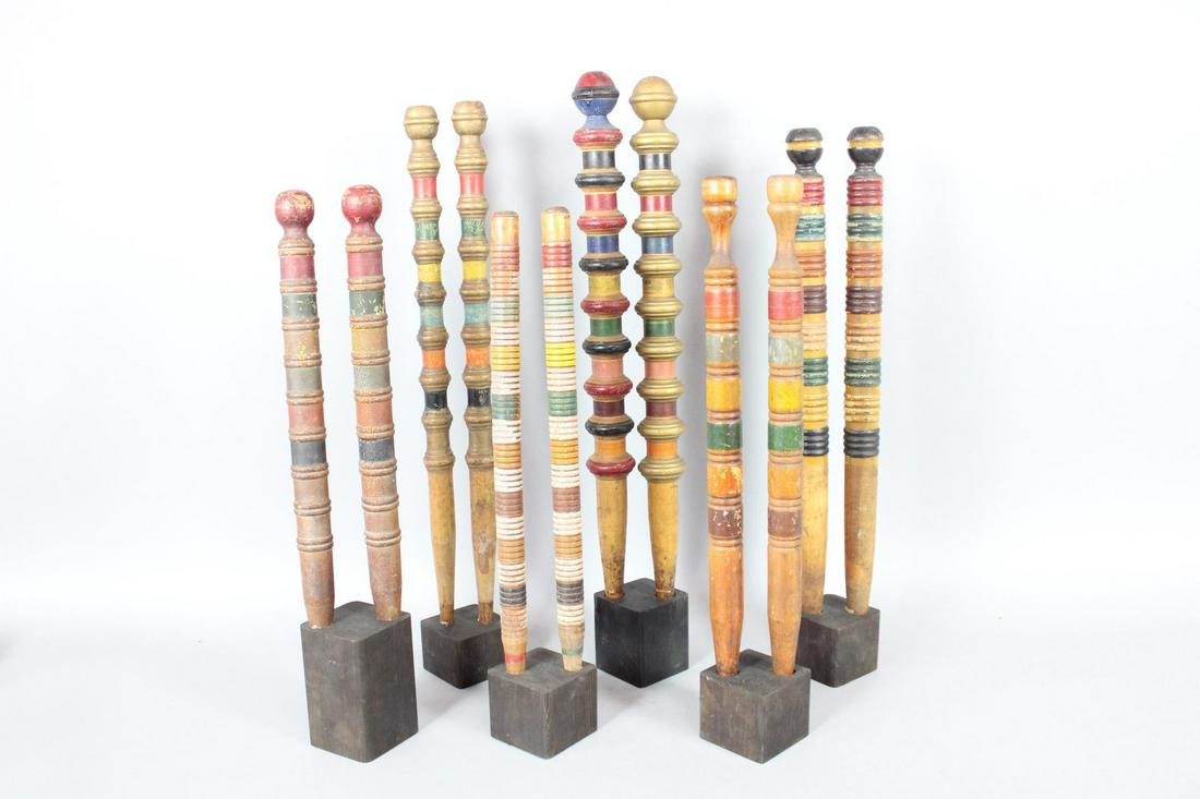 Collection of Colorful Painted Croquet Pegs, Folk Art Sculptures (1 of 11)