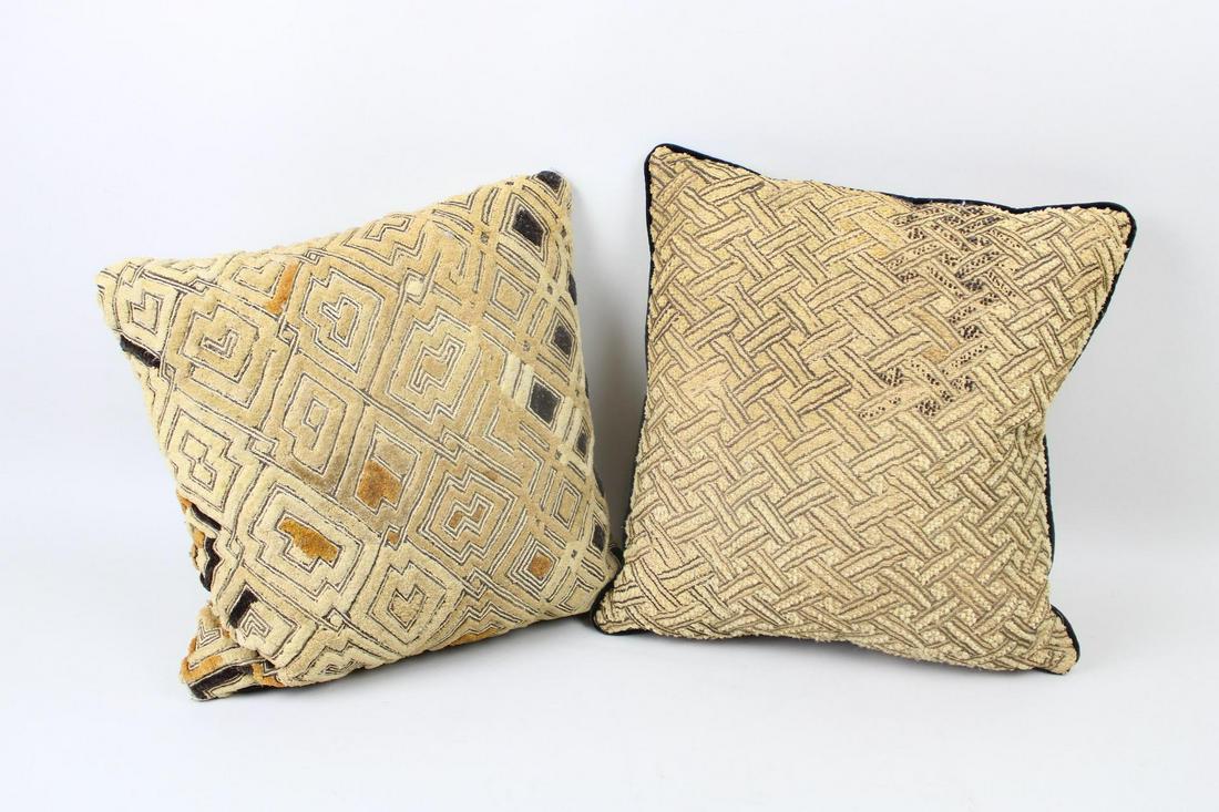 Pair of Tan Patterned Wool Velvet Throw Pillows (1 of 12)