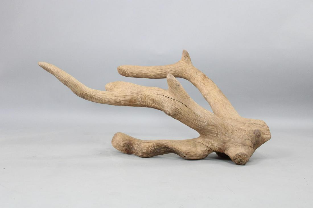 Carved Folk Art Organic Abstract Wood Root Sculpture: Hand-Carved Folk Art Abstract Wood Root Sculpture. This is a great sculpture made of a live-wood root. The surface has been hand-carved with an organic flowing wave pattern. Dimensions are 40.5 in h x