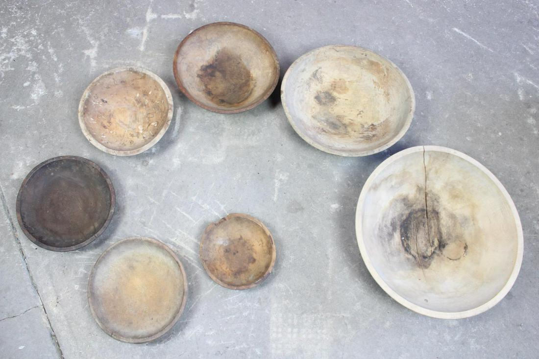 Lot of 7 Primitive Handmade Wooden Bowls (1 of 15)