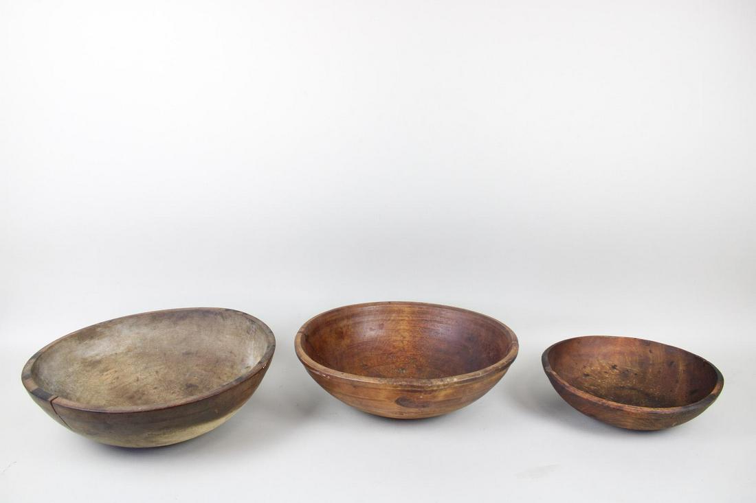 Lot of 3 Primitive Wooden Bowls (1 of 17)