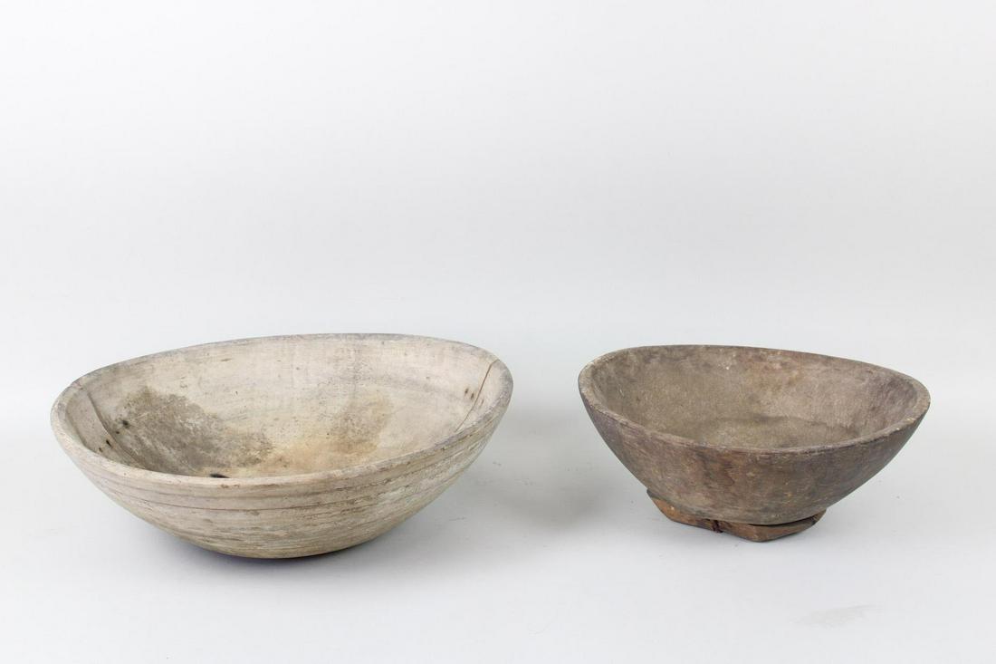 Lot of 2 Primitive Handmade Wooden Bowls with Repairs (1 of 15)