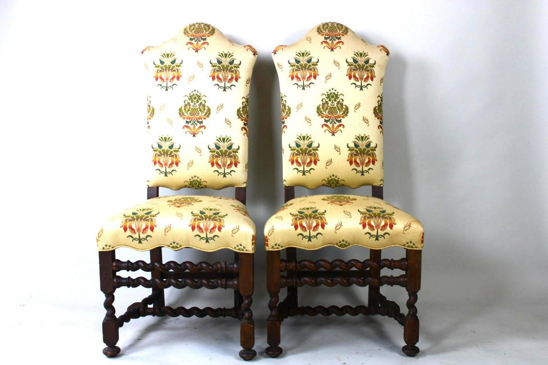 Pair High Back Upholstered Barley Twist Base Parlor Chairs (1 of 13)