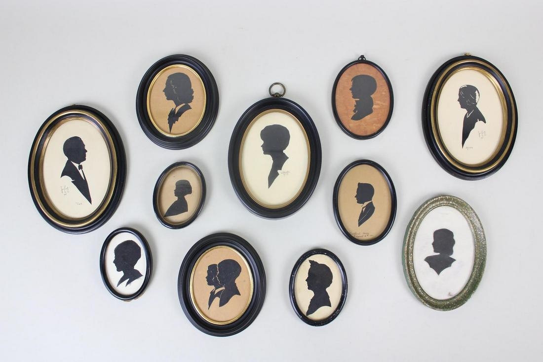 Lot of 11 Silhouette Portraits in Oval Frames, Early 20th C (1 of 15)