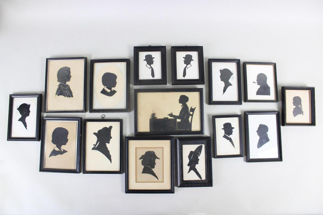 Lot of 15 Silhouette Portraits in Black Frames, Early to Mid 20th C (1 of 18)