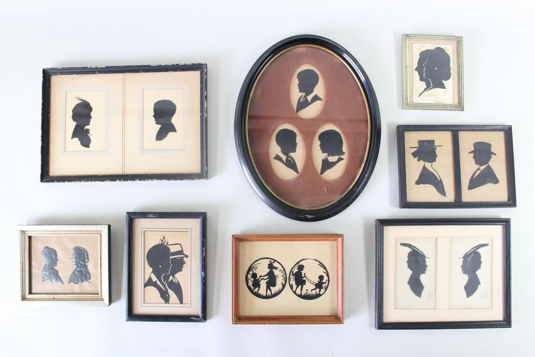 Lot of 8 Framed Silhouette Portraits of Couples & Children, Early to Mid 20th C (1 of 19)