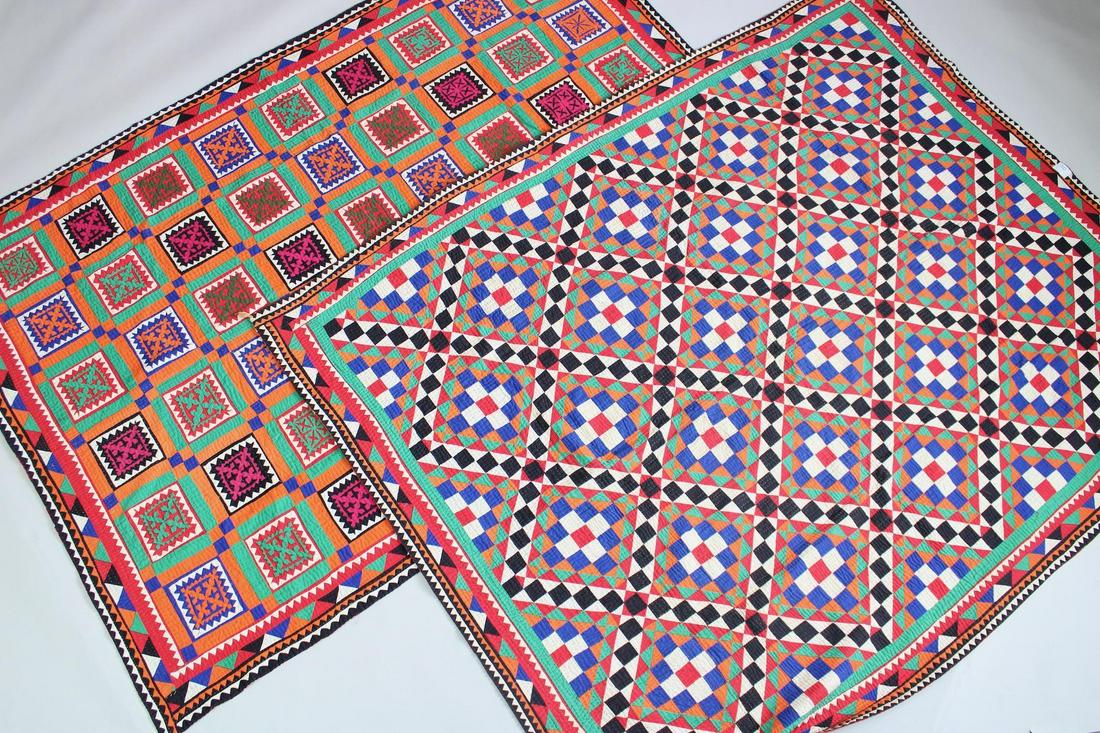 Pair of Brightly Colored Diamond Pattern Antique Ralli Quilts (1 of 17)