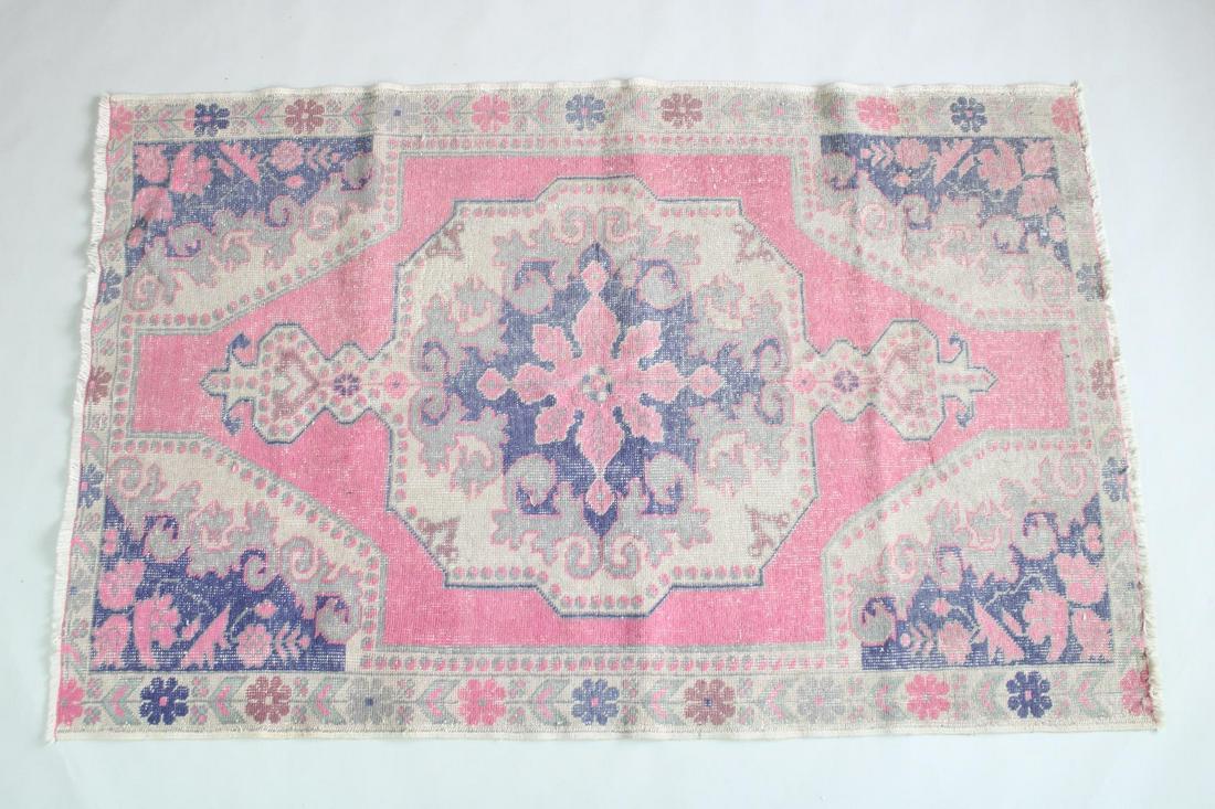 Muted Pink, Blue & Tan 7x4 Ft Kilim Rug (1 of 8)