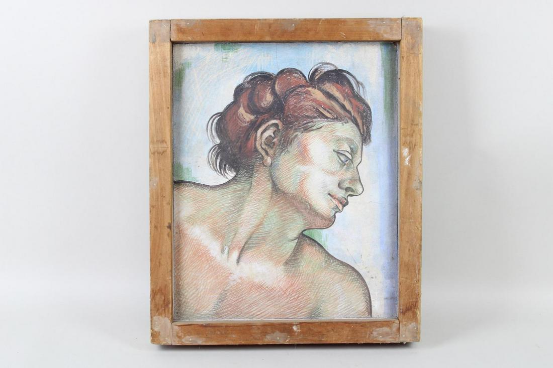 Painting of Male Bust on Stone in Wood Frame (1 of 10)
