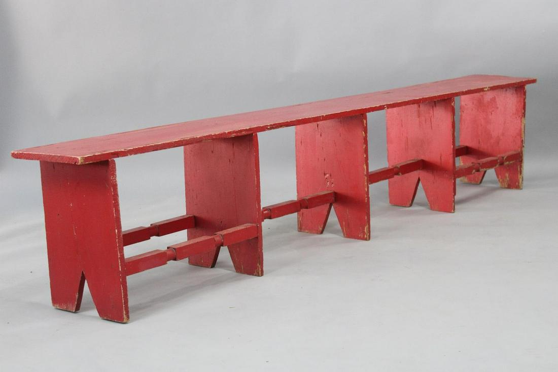 Primitive Painted Red Wood Minimalist Bench (1 of 8)
