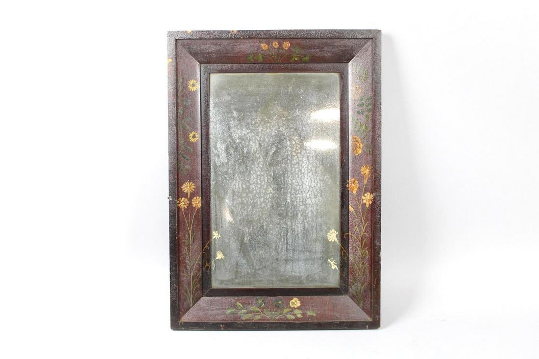 19th c Framed Folk Art Mirror, Painted with Flowers (1 of 10)