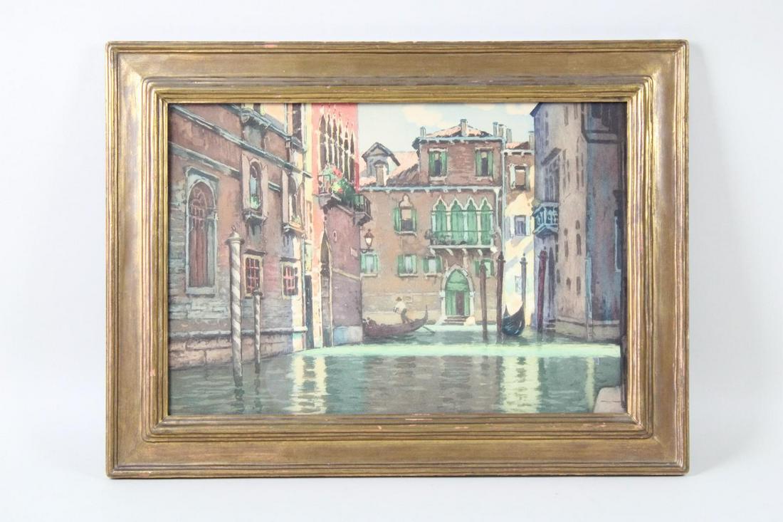 Framed Colored Aquatint Print of Venice Canal by, Casimir Raymond (1 of 8)