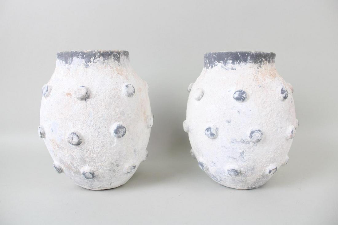 Pair of Mid Century Modern Textured Dotted Ceramic Vases, Willy Guhl style (1 of 9)