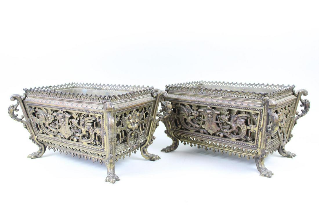 Pair of Ornate Bronze A. Crokaert Bruxelles Clawfoot Planter Boxes (1 of 15)