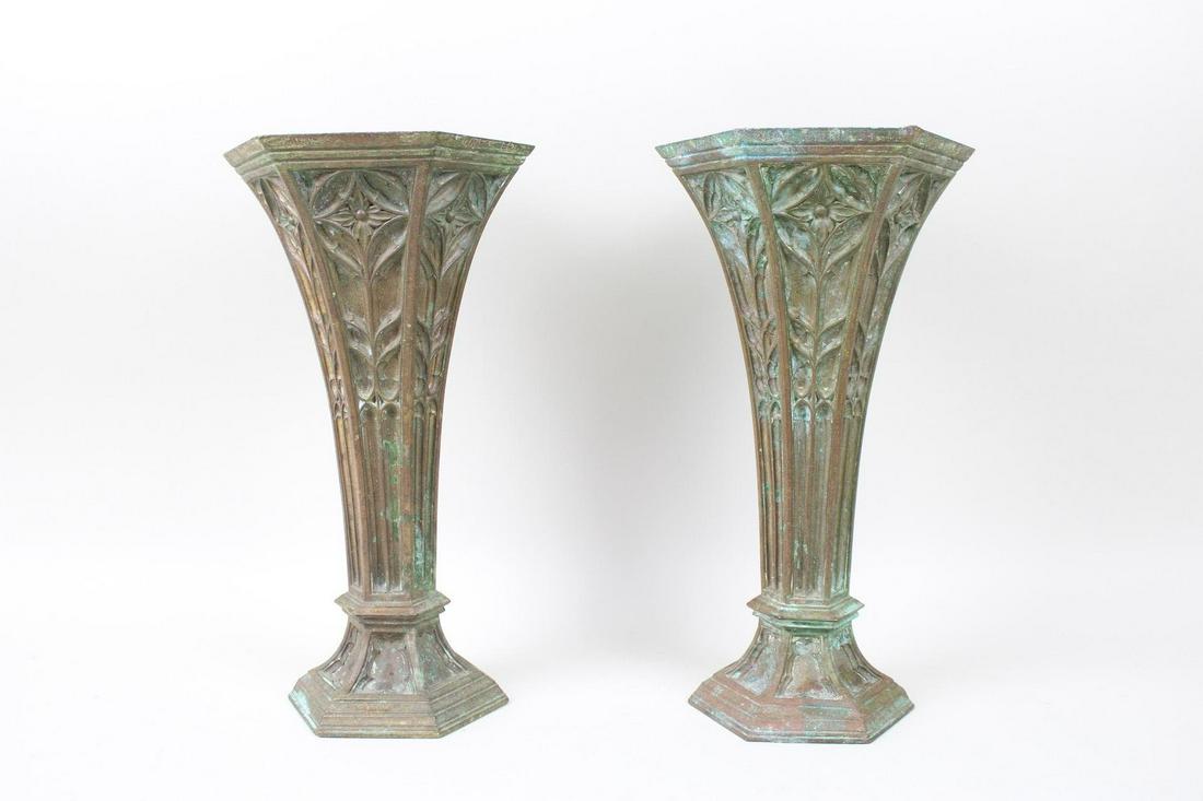 Pair of Ornate Arts & Crafts Bronze Vases, 1921 (1 of 17)