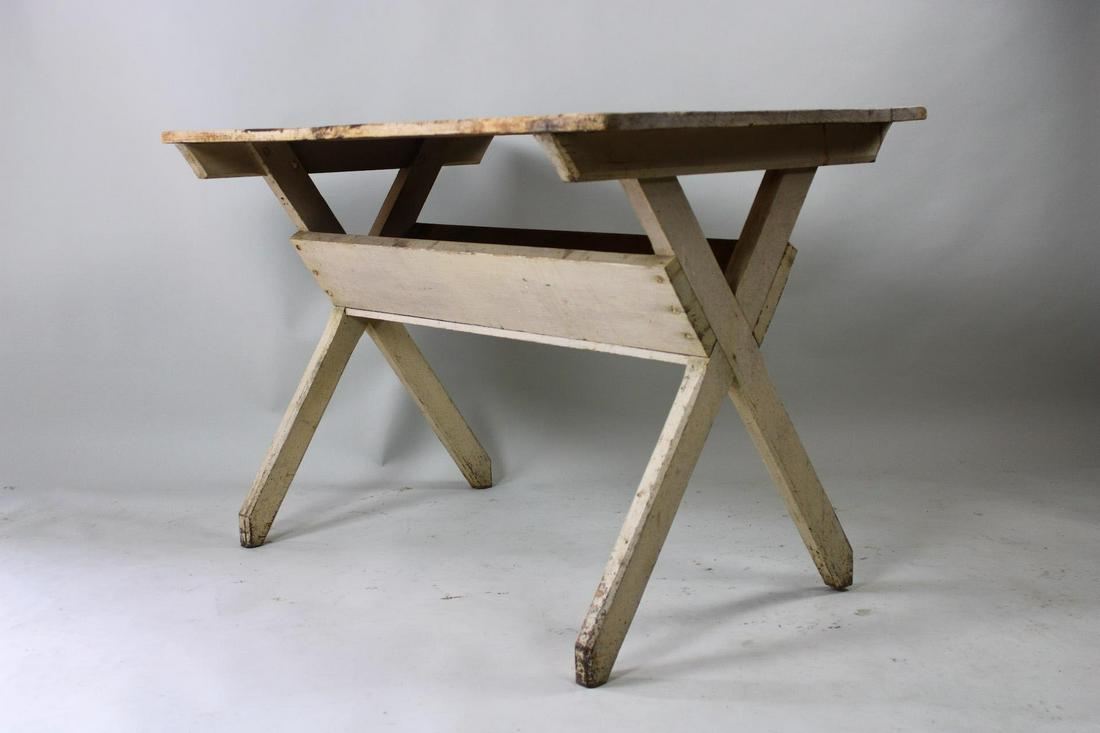 Primitive White Single Board Patina Top Sawbuck Table (1 of 14)