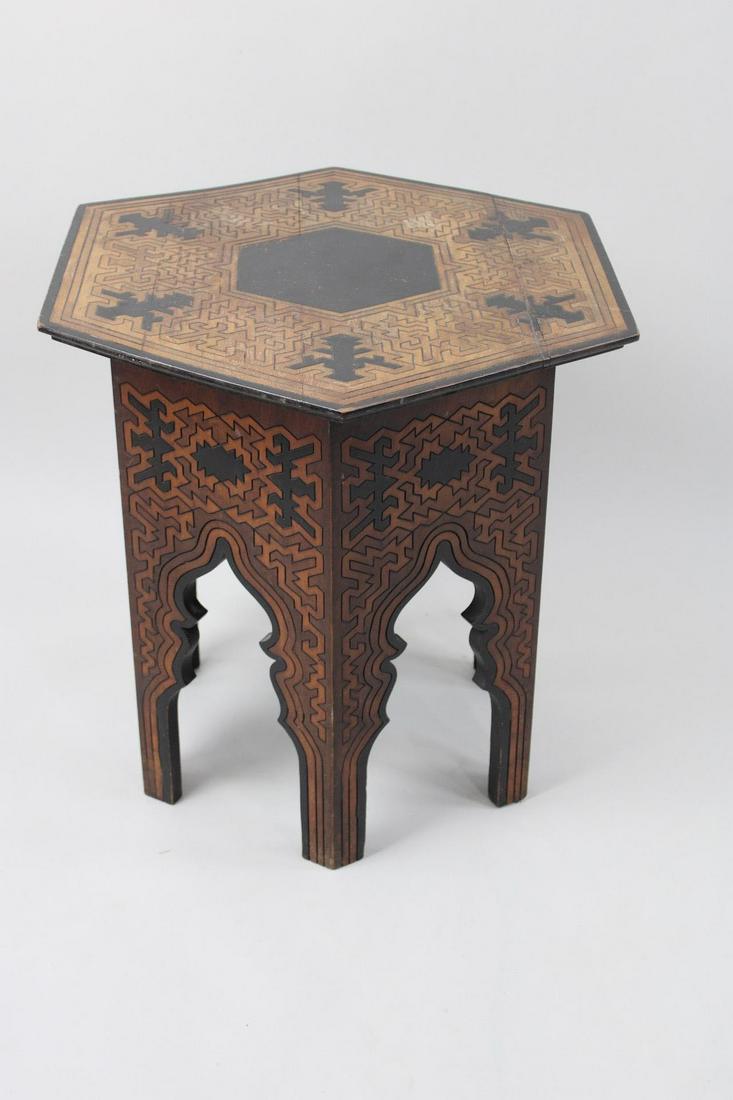 Middle Eastern Moorish Style Burnt Wood Hexagonal Side Table (1 of 12)