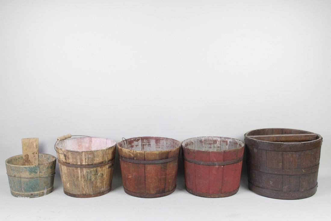 Lot of 5 Primitive Farmhouse Wooden Buckets (1 of 20)
